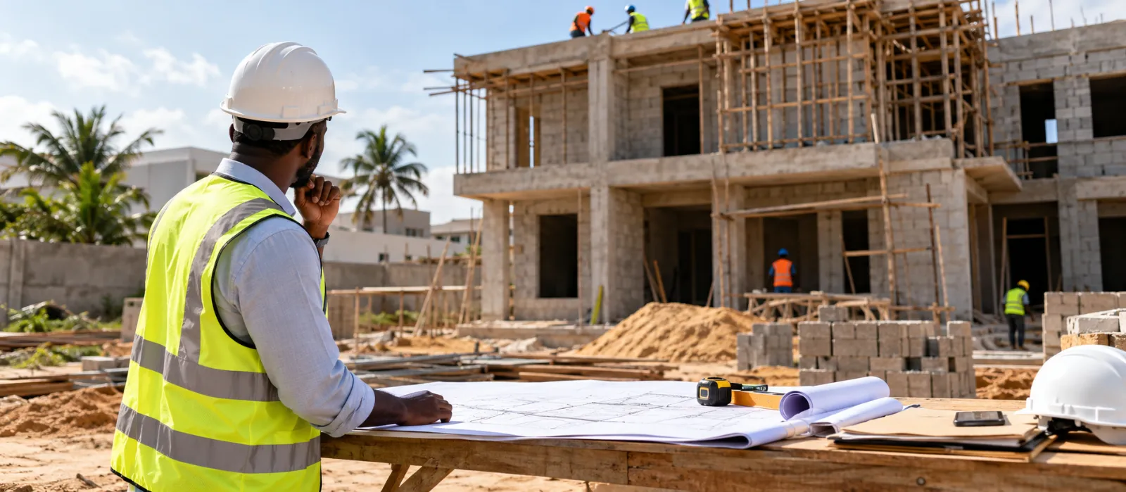Chef de chantier sur plans architecturaux